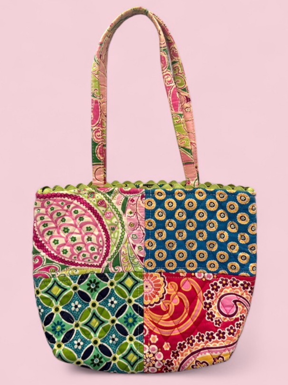 Vintage Vera Bradley Multicolor Cottagecore Patchwork Quilted Small Tote Bag